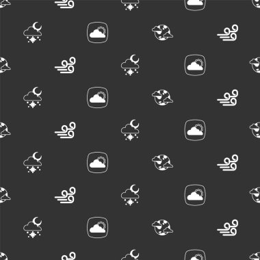 Dünya gezegenini bulutlarla, rüzgarlı havayla, bulutlu karla, güneşle ve hava tahminleriyle donatın. Vektör