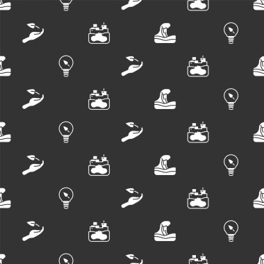 Tsunami, yapraklı ampul, elinde filiz ve dikişsiz bir petrol tankeri gemisi ayarla. Vektör