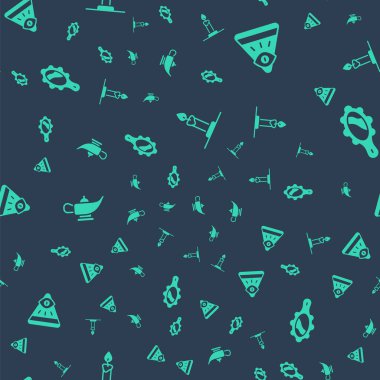 Mum, mason, sihirli lamba ya da Alaaddin 'e yanan mum koyun ve el aynasını pürüzsüz desene ayarlayın. Vektör