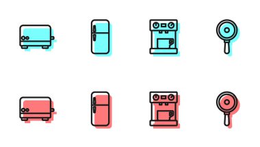 Hattı, kahve makinesini, tost makinesini, buzdolabını ve kızartma tavasını ayarlayın. Vektör