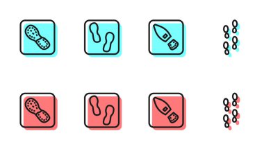 Çizgiye insan ayak izi ayakkabıları ve ikon koyun. Vektör