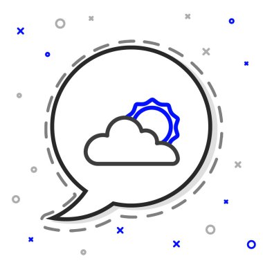 Çizgi Güneş ve bulut hava durumu ikonu beyaz arkaplanda izole edildi. Renkli taslak konsepti. Vektör