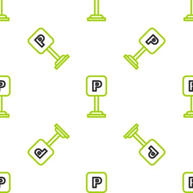 Çizgi Otoparkı simgesi beyaz arkaplandaki kusursuz deseni izole etti. Sokak tabelası. Vektör