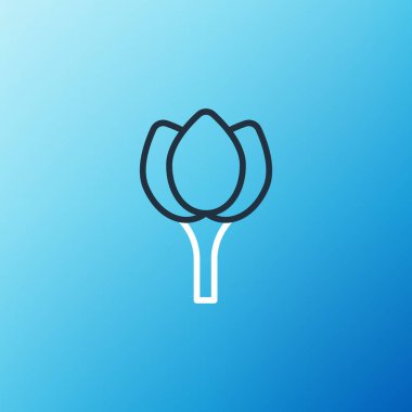 Mavi arkaplanda çizgi çiçeği lale simgesi izole edildi. Renkli taslak konsepti. Vektör