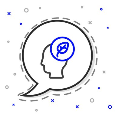 Beyaz arkaplanda yaprak olan çizgi insan kafası. Renkli taslak konsepti. Vektör