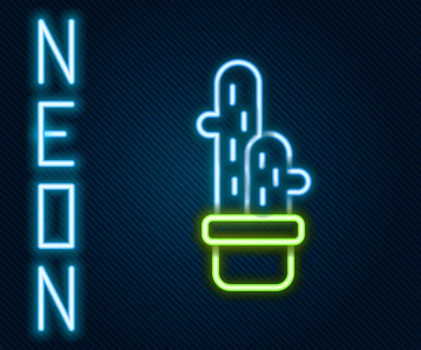 Žhnoucí Neonové Linie Kaktus Peyote Květináči Ikony Izolované Černém Pozadí — Stockový vektor