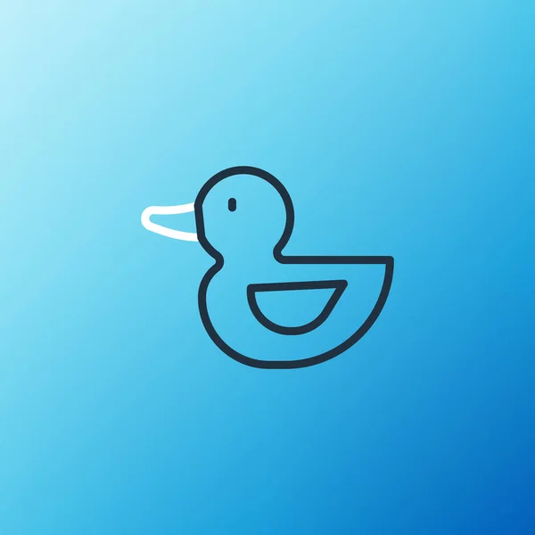 Line Rubber Duck Symbol Isoliert Auf Blauem Hintergrund Buntes Rahmenkonzept — Stockvektor