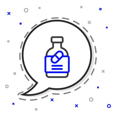 Hat ilacı şişesi ve beyaz arka planda izole edilmiş hap ikonu. Şişe hapı işareti. Eczane tasarımı. Renkli taslak konsepti. Vektör