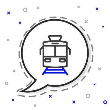 Tramvay ve demiryolu ikonu beyaz arka planda izole edildi. Toplu taşıma sembolü. Renkli taslak konsepti. Vektör