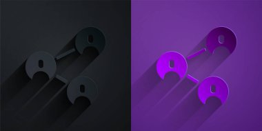 Kağıt kesiği ya da en iyi arkadaşlar mor arka planda siyah üzerine izole edilmiş simge. Kağıt sanatı tarzı. Vektör.