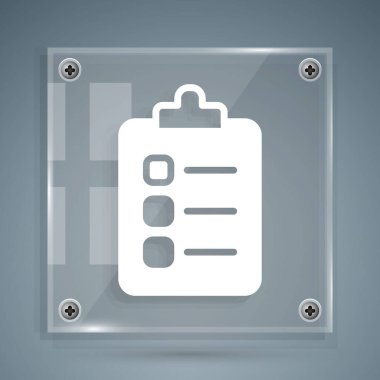 Gri arkaplanda izole edilmiş listeleme veya planlama simgesi yapmak için beyaz. Kare cam paneller. Vektör