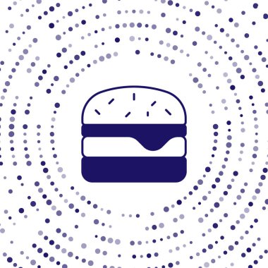 Mavi Burger simgesi beyaz arkaplanda izole edildi. Hamburger ikonu. Çizburger sandviç tabelası. Fast food menüsü. Soyut çember rastgele noktalar. Vektör