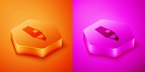Isometrisk Markör Penna Ikon Isolerad Orange Och Rosa Bakgrund Hexagon — Stock vektor