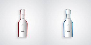 Kağıt kesiği şampanya şişesi ikonu gri arka planda izole edilmiş. Kağıt sanatı tarzı. Vektör