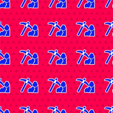 Mavi Altın Madencilik ikonu, kırmızı arka planda izole edilmiş, pürüzsüz desen. Vektör