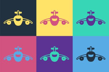 Pop Art Plane simgesi renk arkaplanında izole edildi. Uçan uçak ikonu. Uçak tabelası. Vektör