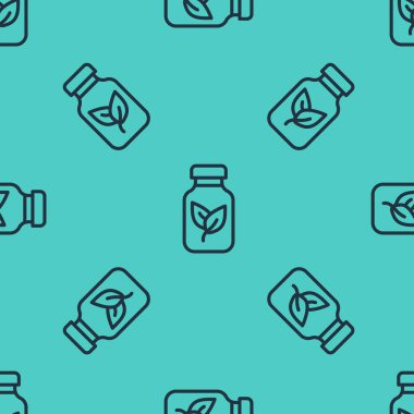 Siyah çizgi gübre şişesi ikonu yeşil arka planda izole edilmiş pürüzsüz desen. Vektör.