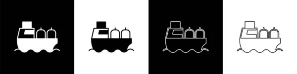 Set Icono Barco Petrolero Aislado Sobre Fondo Blanco Negro Vector — Vector de stock