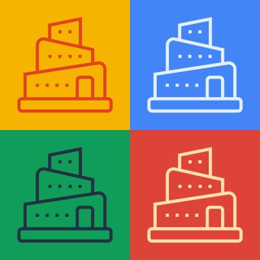 Popüler sanat çizgisi Babil Kulesi İncil hikayesi ikonu renk arkaplanında izole edildi. Vektör.