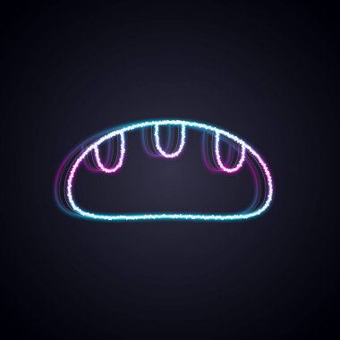 Parlayan neon hattı ekmek simgesi siyah arkaplanda izole edildi. Vektör.
