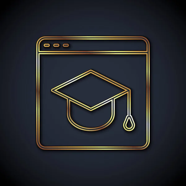 Χρυσή Γραμμή Online Εκπαίδευση Και Αποφοίτηση Εικονίδιο Απομονώνονται Μαύρο Φόντο — Διανυσματικό Αρχείο