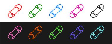 Çizgi kaykay simgesini siyah ve beyaz arkaplanda izole et. Olağanüstü bir spor. Spor malzemeleri. Vektör