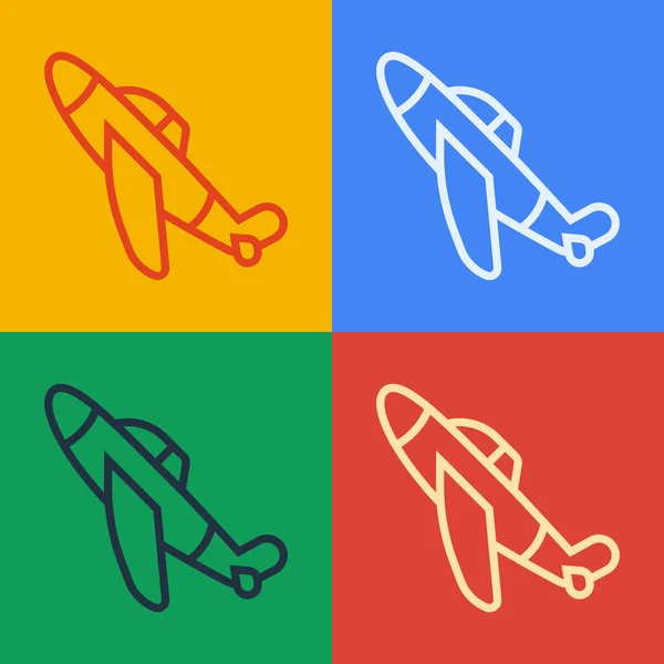 Pop Art Linie Toy Plane Symbol Isoliert Auf Farbigem Hintergrund — Stockvektor
