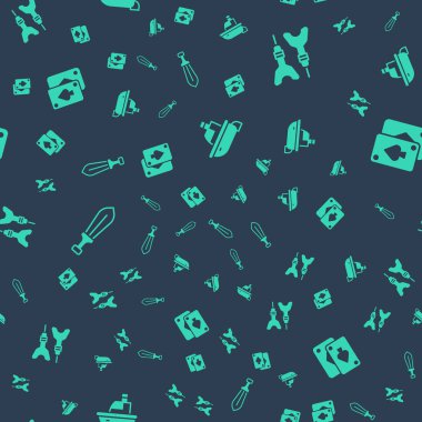 Oyuncak teknesi, dart oku, kılıç oyuncağı ve iskambil kağıtlarını pürüzsüz bir şablona göre ayarla. Vektör