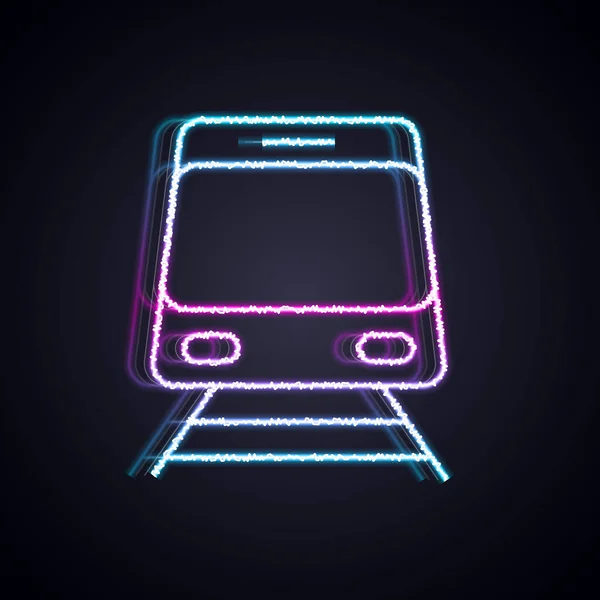 Świecąca Neonowa Linia Pociąg Ikona Kolejowa Odizolowane Czarnym Tle Symbol — Wektor stockowy