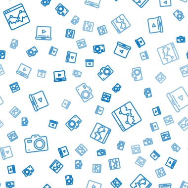 Çizgi Fotoğraf Makinesi, Müzik Dalga Dengeleyicisi ve Çevrimiçi kusursuz desen üzerine oynatma videosu ayarla. Vektör