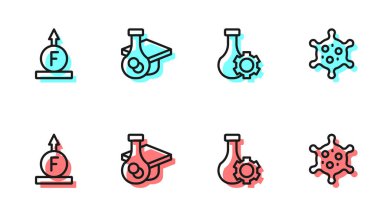 Hat Test Tüpü, Fizik Formülünün Gücü, Mezuniyet Kapsülü ve Virüs Simgesi. Vektör