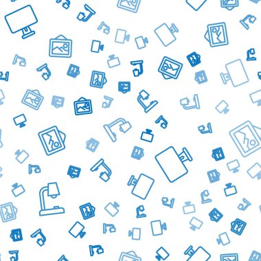 Çizgi masa lambasını, bilgisayar monitörünü ve resim manzarasını kusursuz desene ayarlayın. Vektör