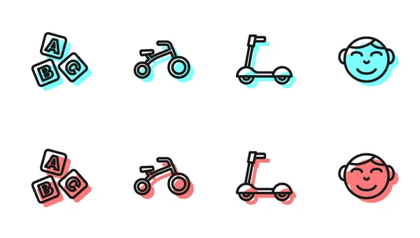 Set Line Roller Scooter Abc Μπλοκ Ποδήλατο Για Παιδιά Και — Διανυσματικό Αρχείο