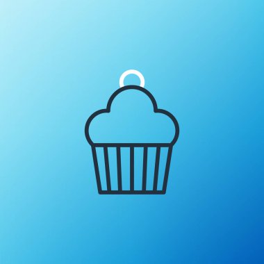 Satır Keki simgesi mavi arkaplanda izole edildi. Doğum günün kutlu olsun. Renkli taslak konsepti. Vektör