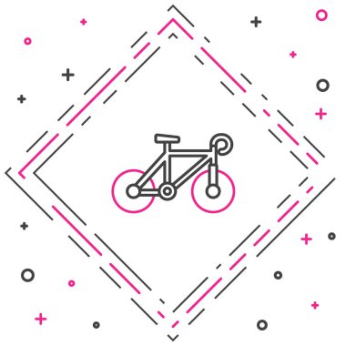 Çizgi bisiklet simgesi beyaz arkaplanda izole edildi. Bisiklet yarışı. Olağanüstü bir spor. Spor malzemeleri. Renkli taslak konsepti. Vektör