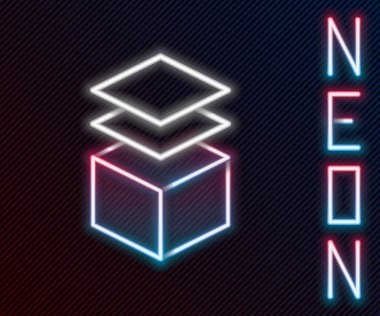 Parlayan neon çizgi tabaka simgesi siyah arkaplanda izole edildi. Renkli taslak konsepti. Vektör