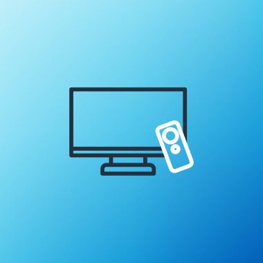 Akıllı TV simgesi mavi arkaplanda izole edildi. Televizyon tabelası. Renkli taslak konsepti. Vektör