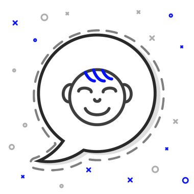 Mutlu küçük çocuk baş simgesi beyaz arka planda izole edildi. Erkek bebeğin yüzü. Renkli taslak konsepti. Vektör