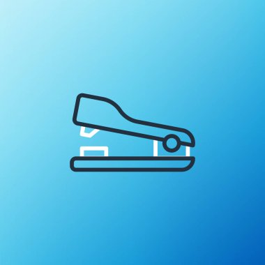 Hat Ofisi zımba simgesi mavi arkaplanda izole edildi. Zımba, zımba, kağıt, karton, ofis malzemeleri. Renkli taslak konsepti. Vektör