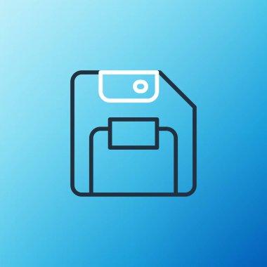 Bilgisayar veri depolama simgesi için Satır Disketi mavi arkaplanda izole edildi. Disket işareti. Renkli taslak konsepti. Vektör