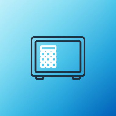 Satır Güvenliği simgesi mavi arkaplanda izole edildi. Kapı, şifreli bir banka kasası. Güvenilir Veri Koruma. Renkli taslak konsepti. Vektör