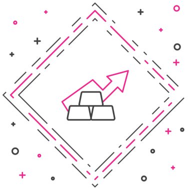 Beyaz arka planda izole edilmiş altın çubuklu çizgi finans şeması oku. Finansal başarı kavramı. Altın yatırım konsepti. Renkli taslak konsepti. Vektör