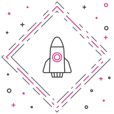 Roket çizgisi simgesi beyaz arkaplanda izole edildi. Uzay yolculuğu. Renkli taslak konsepti. Vektör