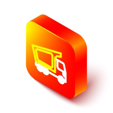 Isome hattı kargo kamyonu ikonu beyaz arka planda izole edildi. Turuncu kare düğme. Vektör