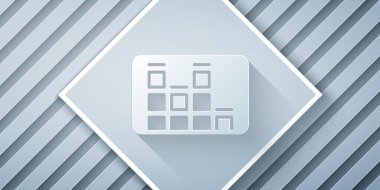 Kağıt kesimi Müzik eşitleyici simgesi gri arkaplanda izole edildi. Ses dalgası. Ses dijital dengeleyici teknolojisi, konsol paneli, nabız müzikali. Kağıt sanatı tarzı. Vektör