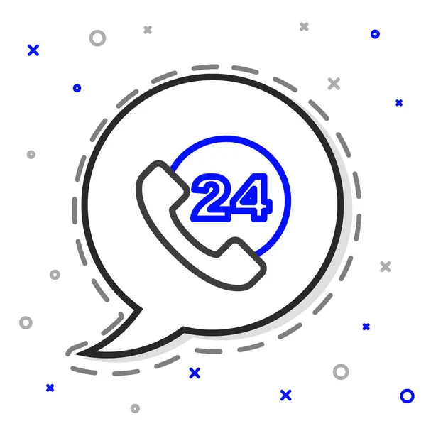 Linia Telefon 24-godzinna ikona wsparcia izolowana na białym tle. Całodniowy call-center obsługi klienta. Pełny etat. Kolorowy koncept. Wektor — Wektor stockowy