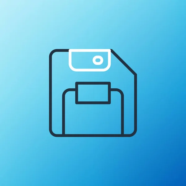 Línea de disquete para el icono de almacenamiento de datos de la computadora aislado en fondo azul. Signo de disquete. Concepto de esquema colorido. Vector — Vector de stock