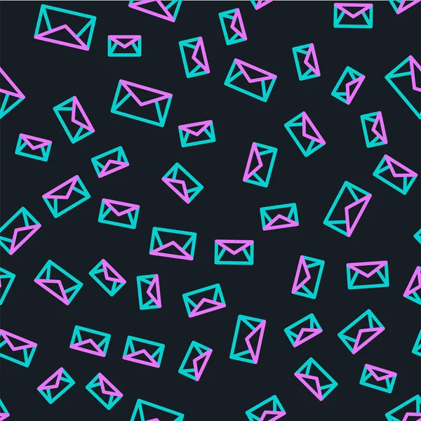 Ligne Mail et e-mail icône isolée motif sans couture sur fond noir. E-mail du symbole de l'enveloppe. Signe de message électronique. Vecteur — Image vectorielle