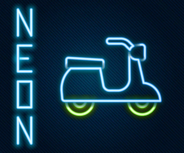 Gloeiende neon lijn Scooter pictogram geïsoleerd op zwarte achtergrond. Kleurrijk concept. Vector — Stockvector