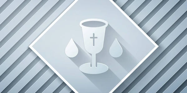 Papel cortado icono de cáliz cristiano aislado sobre fondo gris. Icono del cristianismo. Feliz Pascua. Estilo de arte de papel. Vector — Archivo Imágenes Vectoriales